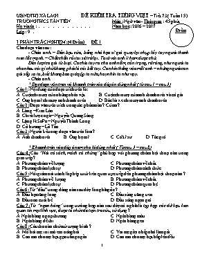 Đề kiểm tra Ngữ văn lớp 9 phần Tiếng việt - Năm học 2016-2017 - Trường THCS Tân Tiến